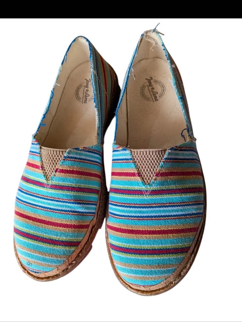 Women's Tony Lama Canvas Distressed Striped Multicolor Espadrilles, Sz 8
